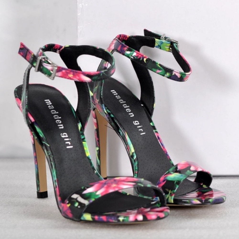 MADDEN GIRL La La Ankle Strap Floral Heels, sz 8